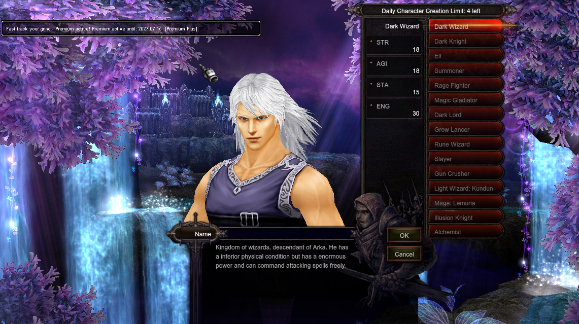 Class selection and character creation.
